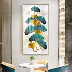 ゴールデンイチョウの葉の絵の抽象的なキャンバスプリントノルディックポスターウォールアートのための居間のモダンな写真の入り口の家の装飾