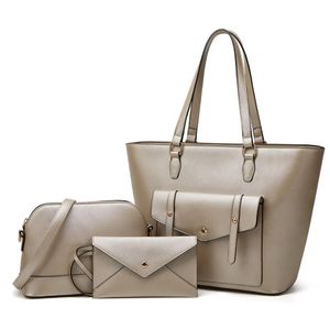 Trendy PU Women's Shopping Bags 3-piece Set Style Pure Color Design Ladies Bag Casual Handbag Wallet