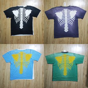 T-shirt patchwork Uomo Donna 1 T-shirt di alta qualità T-shirt Vintage Doppio tessuto pesante Skeleton Stampa Tee Tops