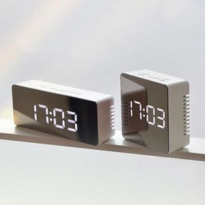 140mm LED Mirror Alarm Clock Digital Clock Snooze Display Time Night Led Light Table Desktop Alarm Clock Despertador 210310