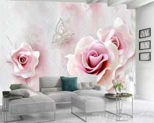 3D тиснение розовые цветы обои романтические цветы живые 3d обои HD цифровая печать современные росписи 3D обои