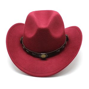 Осень зимняя шерсть войлочная западная ковбойская шляпа рулона Brim Jazz Fedora Cap Men Women Carnival Party формальная шляпа Трилби Сомбреро