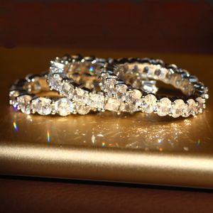 Três estilos anéis de casamento dedo 925 esterling prata pavimentar ajuste completo simulado diamante eternidade banda anel conjunto de jóias finas