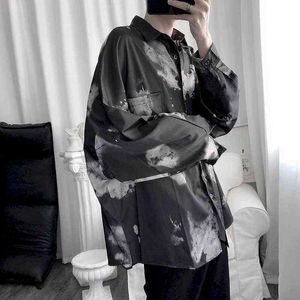 Primavera / verão blusa de grandes dimensões mulheres camisas homens harajuku estilo retrô pintura a óleo splash ponto solto camisa de mangas compridas goth g0105