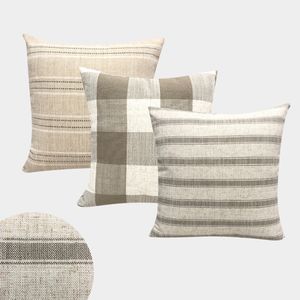 Linen Decorative Pillows Case Plain Stripe Square Grid Modern Simple Geometric Couch Sofa Cushion Cover Home Decor Living Room 210315