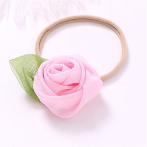 2021 Boutique Handmade Rose Flower Headbands For Girls Nylon Headband Chiffon Flowers Hairbands Elastic Hair Accessories
