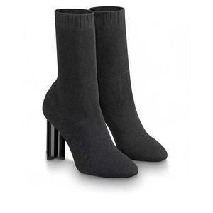 Il più nuovo designer 2021 Calzini stivali autunno inverno scarpe da donna Stivale elastico lavorato a maglia sexy Lettera fiore moda Tacchi spessi donna Scarpe col tacco alto numero 35-42 Tacco 10 cm 0019