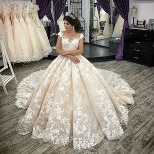 Luxury Wedding Dresses Champagne Appliques Ball Bridal Gowns Vestido de Novia Plus Size Wedding253G