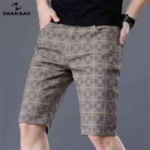 SHAN BAO Lightweight Fitting Straight Fashion Shorts Summer Classic Brand Youth Men's Cotton Stretch Plaid Casual 210716