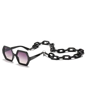 2021 Stil personalisierte Kette Sonnenbrille übertriebene achteckige Rahmen Sonnenbrille mit Link Brillen Frauen 5 Farben