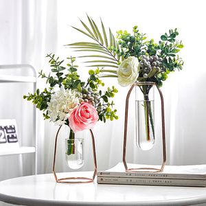 Scandinavian home decor style house Vases for interior elegant nordic Creative decoration Metal test tube Hydroponics glass vase 210310