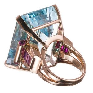 Fedi nuziali Modern Big Blue Stone For Women Rose Gold Color Square Aquamarine Punk Ring Fashion Jewelry Day Gift With