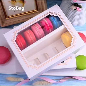 STOBAG 10 шт. Window Macaron Custry Snak Box Cake Упаковка Шоколадная коробка DIY Handmade Cake Подарок День рождения День для вечеринки 210602