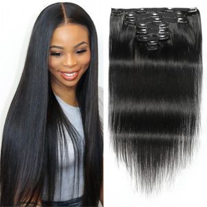 Peruvian Human Hair Straight Clip in Hair Extensions 120G Unprocessed Natural Color Clips ins 8pcs set Machine Made