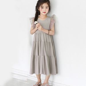 new summer girls dress korea style princess party dresses teenager mesh sleeve patchwork cake dress cute children clothing 210303