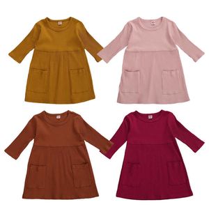 1-5years toddler bebê menina outono vestido de inverno manga longa sólida tricô macio o-pescoço vestido para bebê fofo roupas casuais q0716