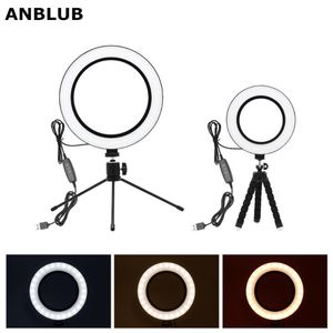 Anblub Фотография Dimmable USB LED Selfie Ring Light 3500-5500k Макияж фото Студия Лампы Youtube Видео живут с штатив