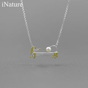 Inature Natural Pérola Linda Dachshund Dog Gargantilha Colar 925 Sterling Prata Cadeia Colares Mulheres Jóias Presente Q0531