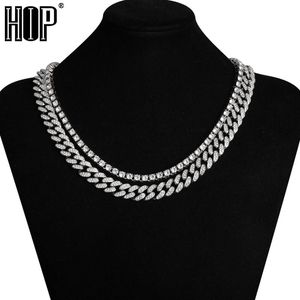 Hip Hop 13 MM Kubański Łańcuch 5 mm Łańcuch tenisowy Rhinestone Miami Cyrkon Bling Iced Out Naszyjnik Dla Mężczyzn Kobiety Biżuteria X0509