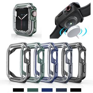 Silikon + Hard Armor Cover Case dla Apple Watch Case 45mm 41mm 44mm 40mm IWATCH Ochronna osłona zderzaka dla Apple Watch 5 6 7