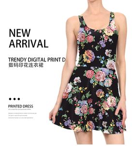 RealFine Summer Dress Tly1146 Fashion Ärmlös Blommor Skriv ut Casual Klänningar för Kvinnor Storlek S-XL