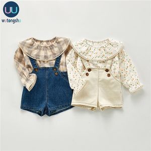 Roupas Recém-nascidos Primavera Queda Bebê Meninas Meninos Roupas Roupa Infantil Manga Longa Tops de Algodão Camisas + Calças de Jeans Calças Bebê Outfits Set 210309