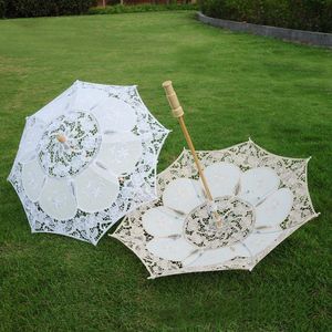 Andra tillbehör Vintage Lace Paraply Parasol Sun för bröllopsdekoration POGRAPE Vit beige solskydd