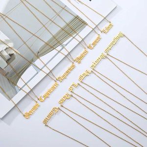 Wholesale 12pcs Constellation Necklaces For Women Gifts StainlSteel Aries Taurus Gemini Cancer Old English Letter Necklace X0707
