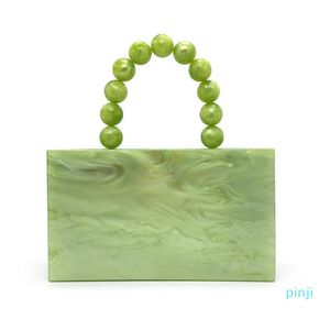 Kvällspåsar lyxig akrylkoppling väska feminina gröna handväskor för kvinnor kedja crossbody designer pärlstav handtag middag fest