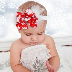 Partihandel 10st / Lot Xmas Baby Girl Flowers Feather Handbands C C findil Toddler Hårtillbehör till jul 210529