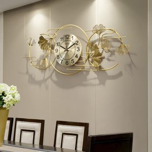 Relógios de parede chineses ginkgo folha de ferro forjado ornamentos de relógio em casa decoração de adesivos para sala de estar artesanato mural de lobby