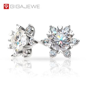 GIGAJEWE Boże Narodzenie Prezent Razem 1.6CT EF Kolor Stud Kolczyk Test Diamentowy Przekazany Moissanite 18k Biały Pozłacane 925 Srebrny Snowflake Kolczyki Biżuteria GMSE-018