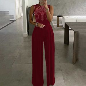 Women Fashion Elegant Sleevless Partywear Jumpsuits Formal Party Romper Studded Wide-leg Party Jumpsuit 210716