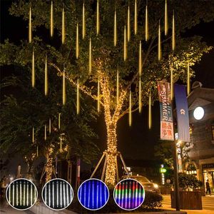 Strips Solar Lamp 30cm LED Meteor Shower String Lights 8 Tubes Garland Waterproof Fairy For Holiday Garden Christmas Decor