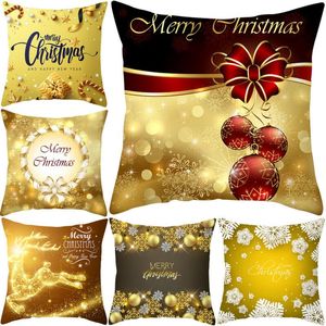 Pillow Case 2021 Festival Weihnachtscover Weihnachts -Baumwoll -Sofa -Quadrat -Deckung Home Party Dekor Goldene Kissenbezüge