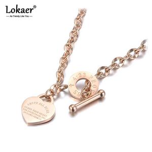 Lokaer Titanio Acciaio inossidabile Cuore Fascino Collane con ciondolo Gioielli Classico Amore Bibbia Proverbi 4:23 Collana O-Chain N19085 H1221