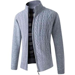 Menores masculinos outono inverno quente cashmere lã zíper cardigan suéteres homem casual knitwear sutura macho vestindo 210909
