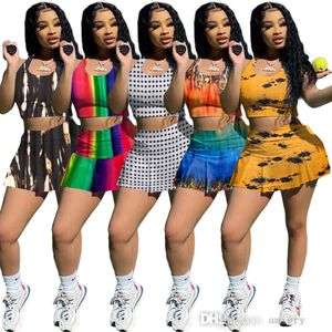 Summer Women Slim Sports Tracksuits Designer Fashion Sexy Digital Printing Vest Skirt Two Piece Set Crop Top Shorts Yoga Outfits Plus Size