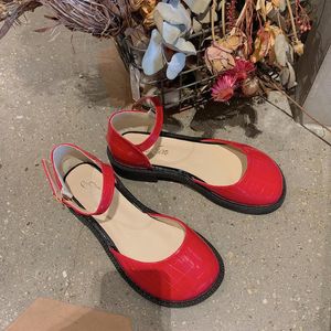 Wholesale trendy ladies sandals for sale - Group buy Sandals Trendy Fashion Solid Color One Word Button Ladies Summer Round Toe Cute Mary Jane Single Shoes Large Size