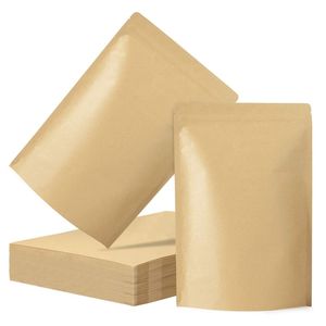 Bolsas de embalagem Kraft Paper Aluminium Foil Stand Up Bolsa Self Selo Saco Reutilizável Bolsas de Seleração de Alimentos para Alimentos Durável Bloqueio Durável com Tear Notch LX4439