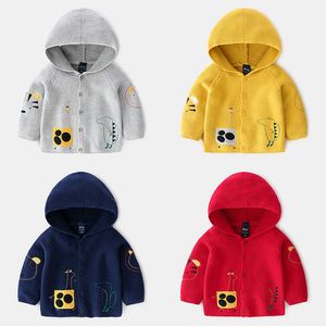 Ankomst Höst Kids Boys Tjejer Tröjor Hooded Toddler Baby Sweater Gullig Tecknad Cardigan Coat Barnkläder 210713