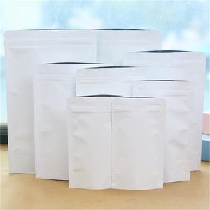 100 pz/lotto Stand Up Bianco Kraft Sacchetto di Carta Foglio di Alluminio di Imballaggio Del Sacchetto Cibo Tè Spuntino A Prova di Odore Sacchetti Richiudibili Cornici e articoli da esposizione