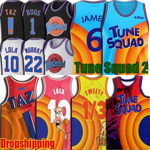 6 LBJ King James Space Jam 2 Tune Squad Jersey Basketball Bugs Lola Bunny Tweety Bird Taz Jerseys Throwback Daffy Duck Bill Murray Uniform
