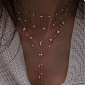 Ny diamantmåne fem spetsiga stjärna halsband mode trend smycken