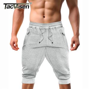 Tacvasen casual shorts 3/4 jogger byxor män andas under knä utomhus sport gym fitness med dragkedja fickor 210716