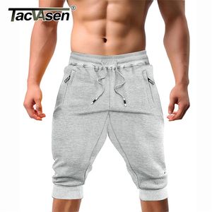 Tacvasen повседневные шорты 3/4 Jogger штаны мужские дышащие ниже колена на открытом воздухе спортивный тренажерный зал Фитнес с карманами на молнии 210716