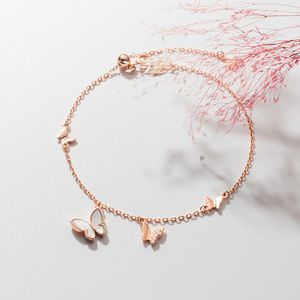 Mloveacc Shell Butterfly Charms Armband på Hand Girls Rose Gold Gifts Kvinnor Fina Smycken Sterling Silver 925 Kedja Kvinna