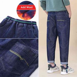 Arrival Big Boy Winter Pants Cotton Thicken Add Wool Denim Trousers Washing Blue Teenage School Boys Jeans Clothes 8-16 Yrs 210622