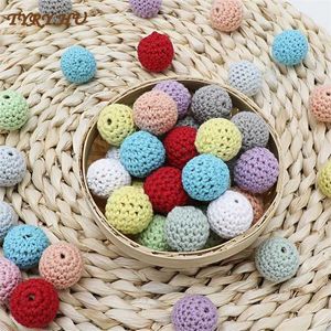 TYRY.HU 50pc/Lots 16/20mm Crochet Round Wooden Beads Handmade ball Can Chew DIY Pacifier chains Teething Bracelet beads 211106