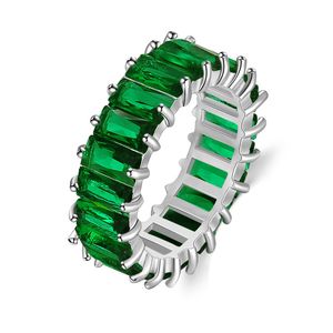 Moda hip hop verde diamante colorato rettangolo cubico zircone anello rosa baguette anelli dita cristallo